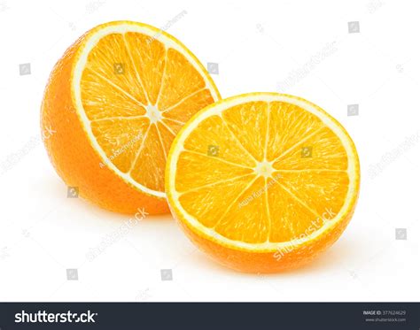 Isolated Orange Halves Orange Fruit Cut In Half Isolated On White