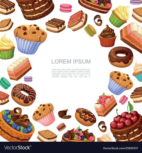 Cartoon Cakes And Desserts Background Royalty Free Vector Cartoon