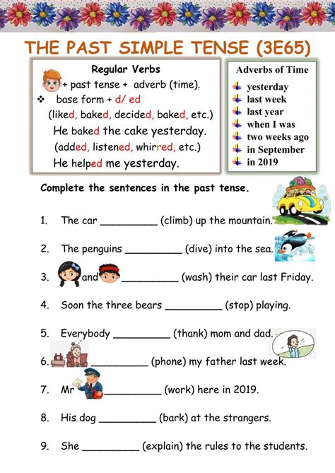 The Past Simple Tense Worksheet Is Shown In This Image It Shows An Example Of