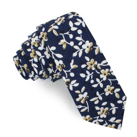 yukata navy blue floral skinny tie slim ties mens wedding neckties otaa