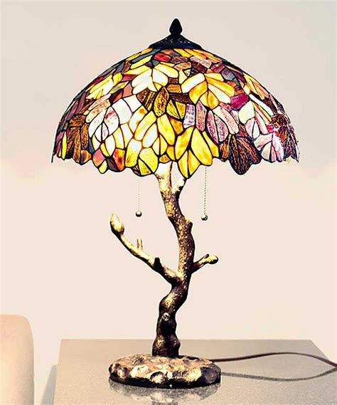 Marvel Maple Stained Glass Table Lamp With Tree Trunk Base Stained