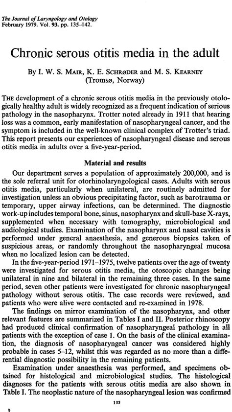 Chronic Serous Otitis Media In The Adult The Journal Of Laryngology