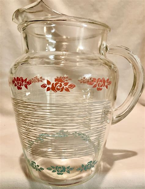 Vintage Glass Water Beverage Pitcher With Ice Lip