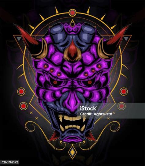 Ilustrasi Wajah Setan Kepala Setan Topeng Iblis Jepang Ilustrasi Stok