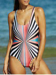 Off Rainbow Stripe Hollow Out Backless One Piece Swimsuit Rosegal