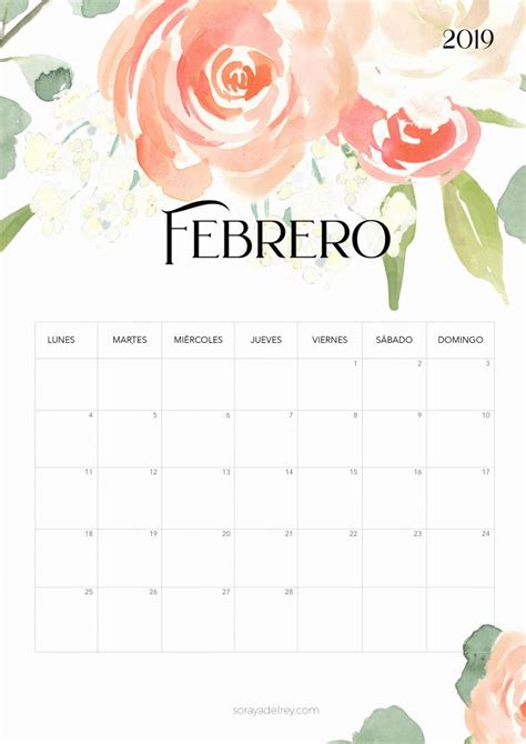 Calendario Febrero 2019 Pdf Word Excel Imprimible Plantilla