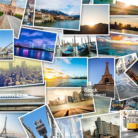 Collage Of Photos With Famous Travel Destinations Stock Photo