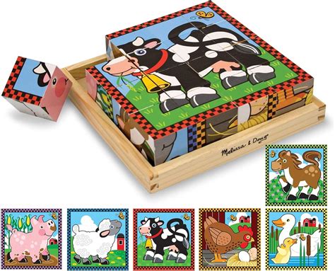 Melissa And Doug Farm Cube Puzzle Preschool Kids Six Puzzles In One