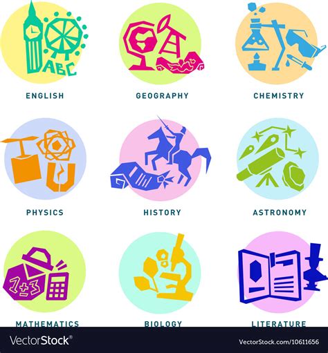 Set With School Subjects Icons For Design Vector Image