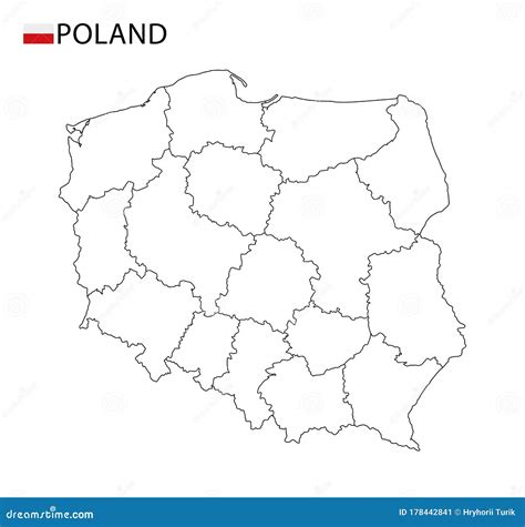 Mapa De Polonia Regiones De Esquema Detalladas En Blanco Y Negro Del