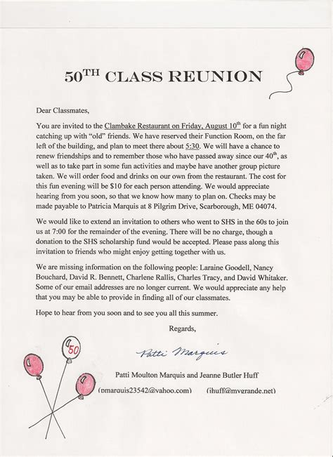 Shs62class 50th Class Reunion Flyer
