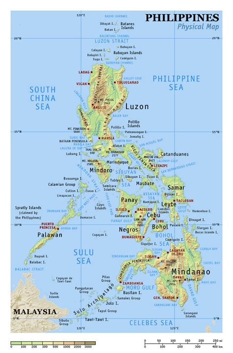 Физическая карта Филиппин Филиппины Азия Maps Of The World