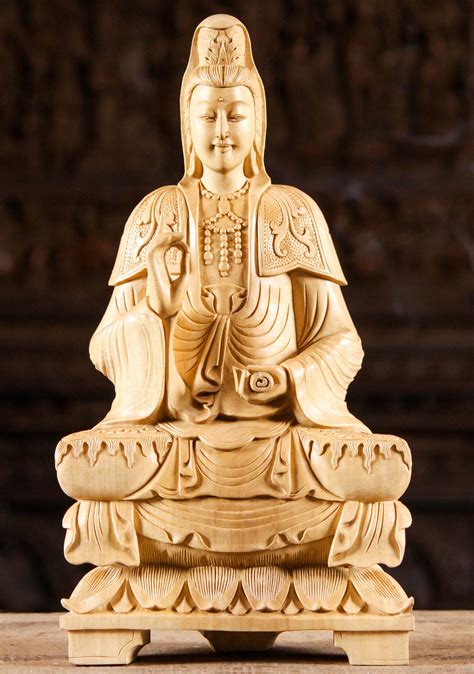 Sold Wooden Teaching Bodhisattva Kwan Yin Also Known As Guanyin Statue