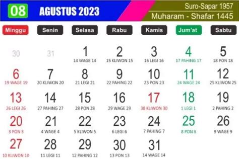Kalender Jawa Agustus 2023 Lengkap Beserta Hari Libur Nasional Dan