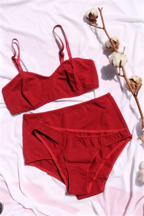 cherry red cotton underwear set for women organic cotton etsy cotton lingerie cotton