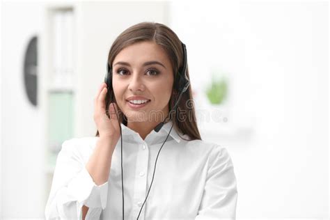 Female Receptionist Talking On Phone At Workplace Stock Image Image Of Formal Communication