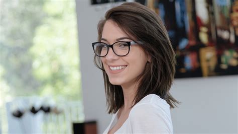 Wallpaper Joseline Kelly Brunette Smiling Glasses White Shirt Women Pornstar X