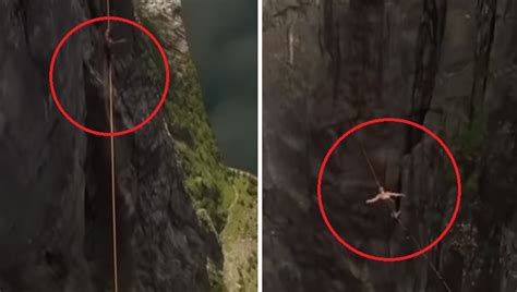 Drone Captures Terrifying Moment When Man Hanging Over A River Almost