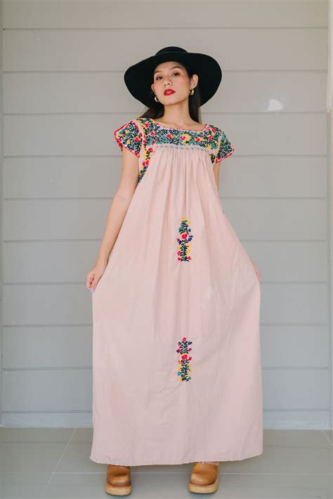 vintage mexican maxi dress from laredo texas with floral embroidery mexican traditional dress