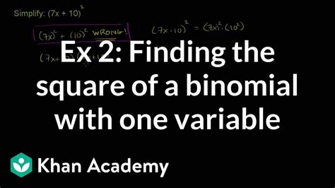 Example 2 Finding The Square Of A Binomial With One Variable Algebra