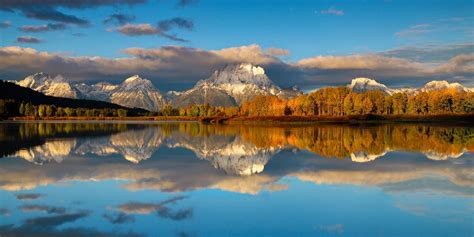 Lake Mountains Reflection Grand Teton National Park Autumn