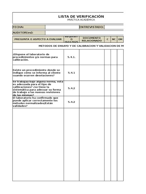 Lista De Verificación Auditoría Ntc Isoiec 17025 Pdf Calibración