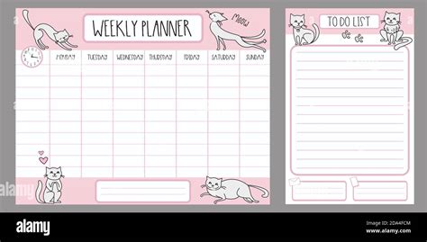 Weekly Planner Template And To Do List With Different Cute Cats Stock