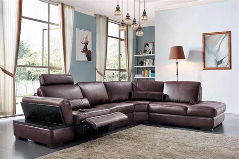 Sectional Sofa Electric Recliner Leather Dark Brown Charcoal Ef 45 B 