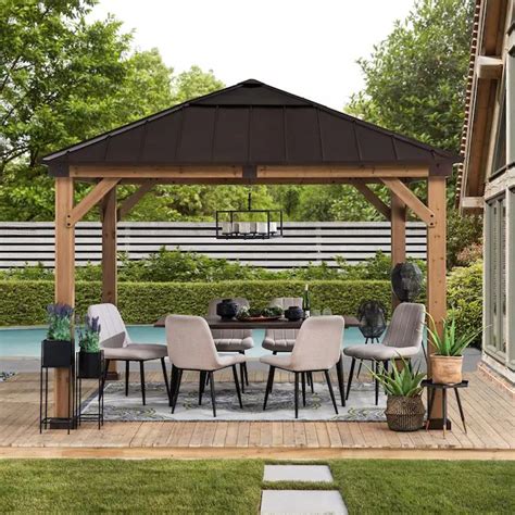 Enjoy a well deserved day off relaxing in some shade with weatherport's large selection of backyard & commercial cabanas designed for you in mind. Sunjoy Brown Wood Square Gazebo (Exterior: 10-ft x 10-ft ...