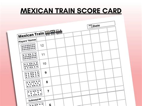 Mexican Train Score Card Mexican Train Score Sheet Mexican Train