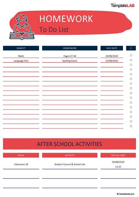 Printable Homework To Do List Template Printable Templates