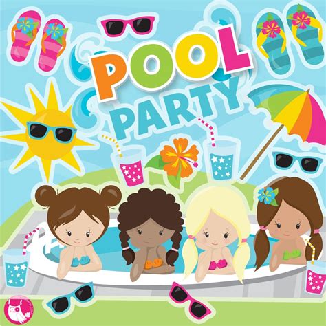 Girls Pool Party Clipart Commercial Use Vector Graphics Digital Clip