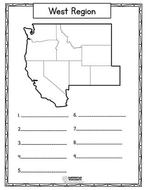 The West Region Map Is Shown In Black And White