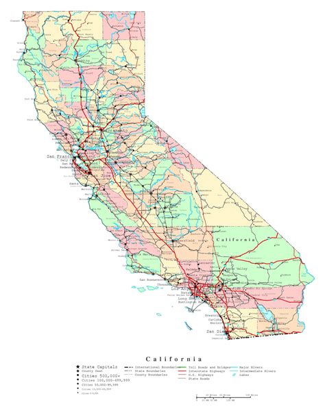 Laminated Map Large Detailed Administrative Map Of California State