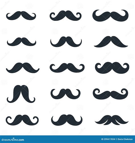 Set Of Hipster Mustaches Black Flat Mustache Isolated Stock