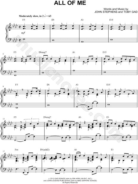Thank you for an excellent site and music service. Print and download All of Me sheet music by John Legend ...