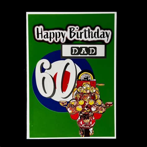 Northern Soul Birthday Card For Dad Mod Badges And Lambretta Scooter