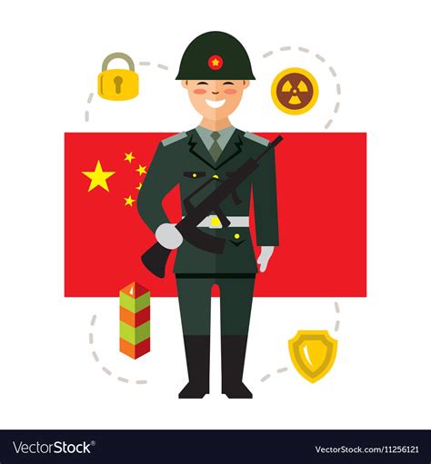 Greatest untold secrets of china. Army of China Flat style colorful Cartoon Vector Image