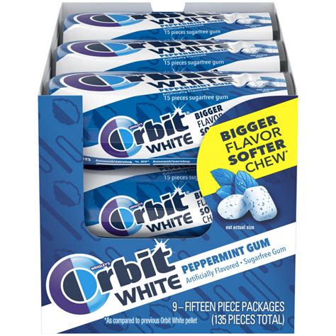 Orbit White Peppermint Sugarfree Chewing Gum 15 Piece Pack Pack Of 9