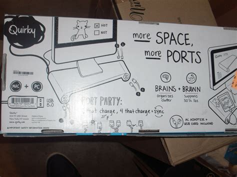 Quirky Space Bar Monitor Stand 6 Port Usb Hub Desk Organizer Black