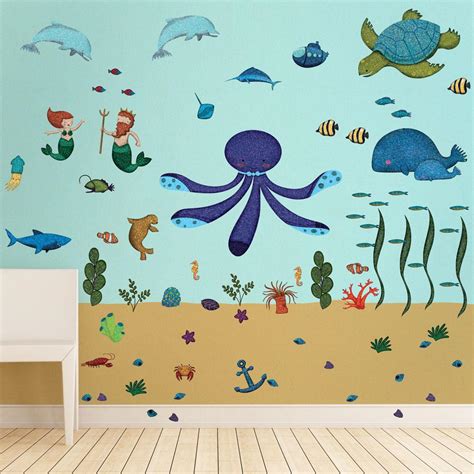 Under The Sea Peel And Stick Removable Blue Wall Decals Ocean Theme 62