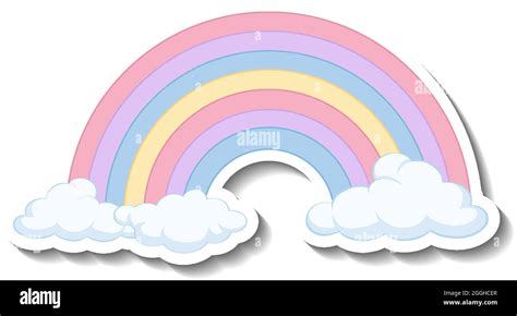 Isolated Pastel Rainbow With Clouds Cartoon Sticker Illustration Stock