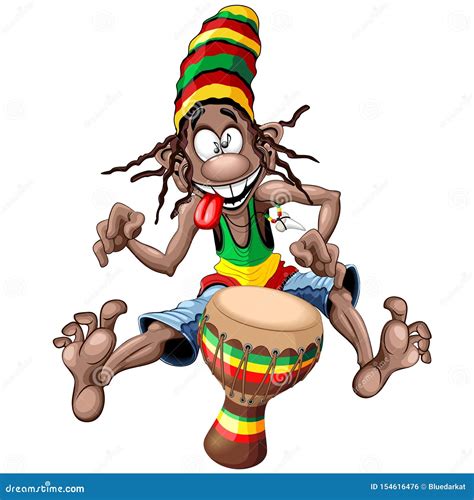 Rasta Bongo Musician Funny Cool Cartoon Character Vector Illustration