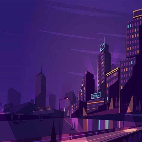 Download Vector Desktop Wallpaper Night City Urban Cartoon Background