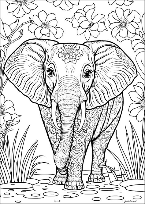 Elefante Y Flores Elefantes Colorear Para Adultos