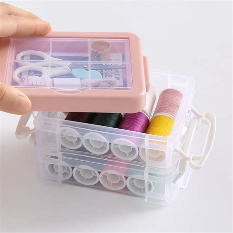 Plastic Transparent Sewing Thread Storage Box Craft Spools Storage