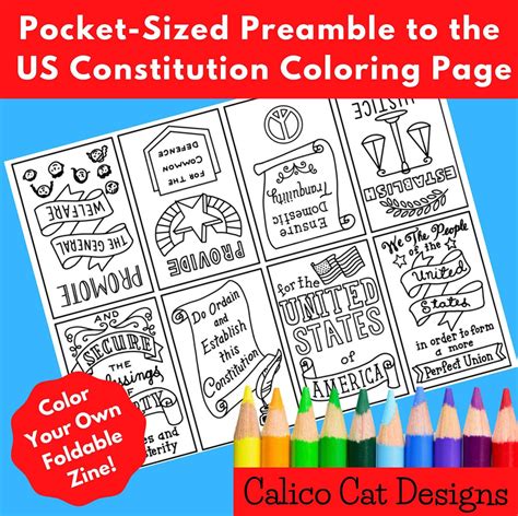 Us Constitution Zine Coloring Page Etsy