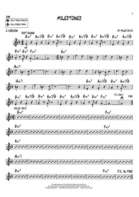 milestones by miles davis jazz play along with sheet music download
