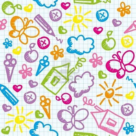 Cute Kid Seamless Pattern On Paper Page Doodle Patterns Doodles