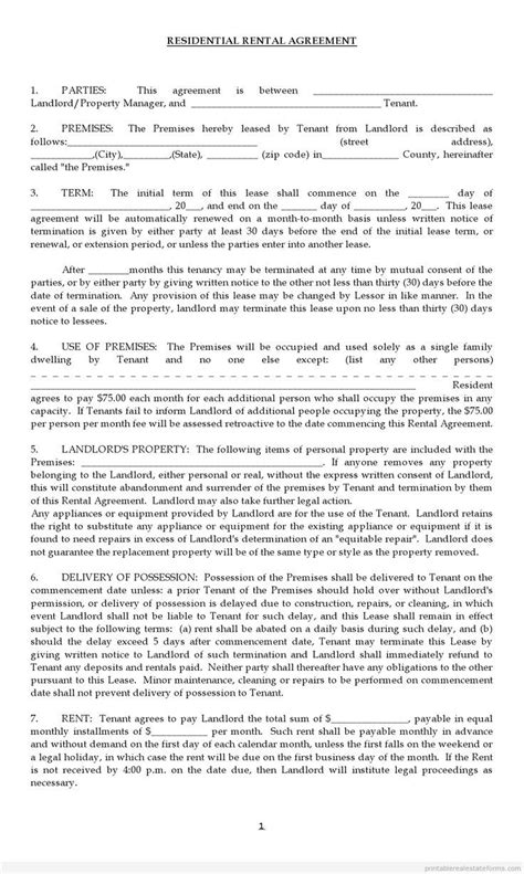 Free Printable Lease Agreement Forms WORD TEMPLATE Lease Agreement